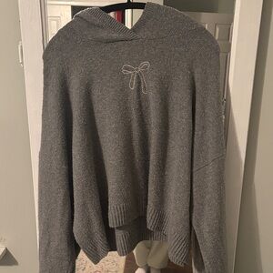 Hollister Gray Hooded Sweater with Bow Accent
